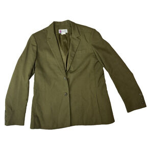 Vtg Dark Academia Prophecy Blazer Size 14 Minimalist Tailored Olive Green Linen
